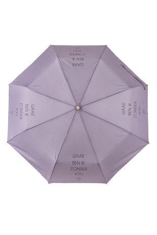 de paarse invouwbare paraplu van zusss met tekst waar ben ik zonder jou