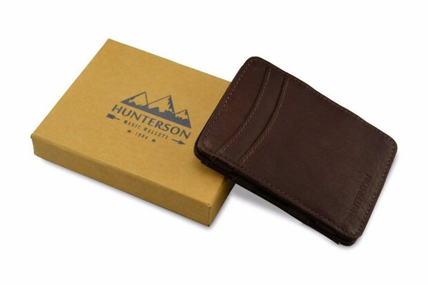 verpakking van de hunterson magic wallet bruin